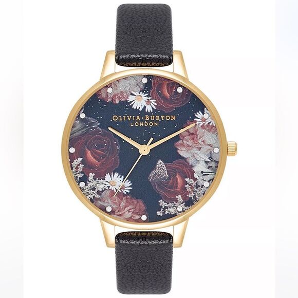 NWT OLIVIA BURTON
Women's Winter Blooms Black Leather Strap Watch 30mm - Picture 1 of 6